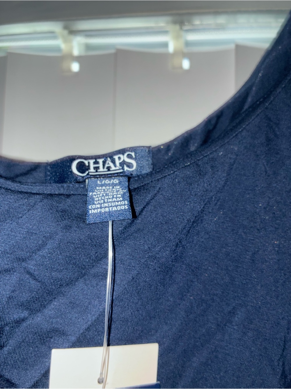 Chaps Navy Off-Shoulder Ruffle Blouse - Picture 6 of 11